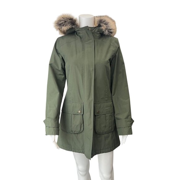 $320 Barbour Army Green Nylon Hebden Waterproof Meadow Jacket size 6/FR 38 - Picture 2 of 13